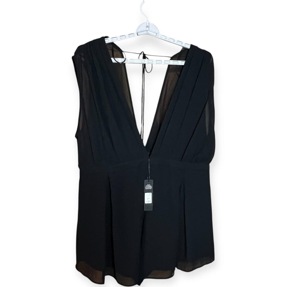 Whimsigoth Black Sleeveless Plunge‎ V-Neck Lined Chiffon Romper 2X Witchy Sexy